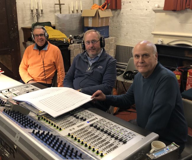 Brian Pidgeon, Ralph Couzens and Adam Pounds, recording the new John Wilson CD with the Sinfonia of London, St Augustines, Kilburn, November 2022