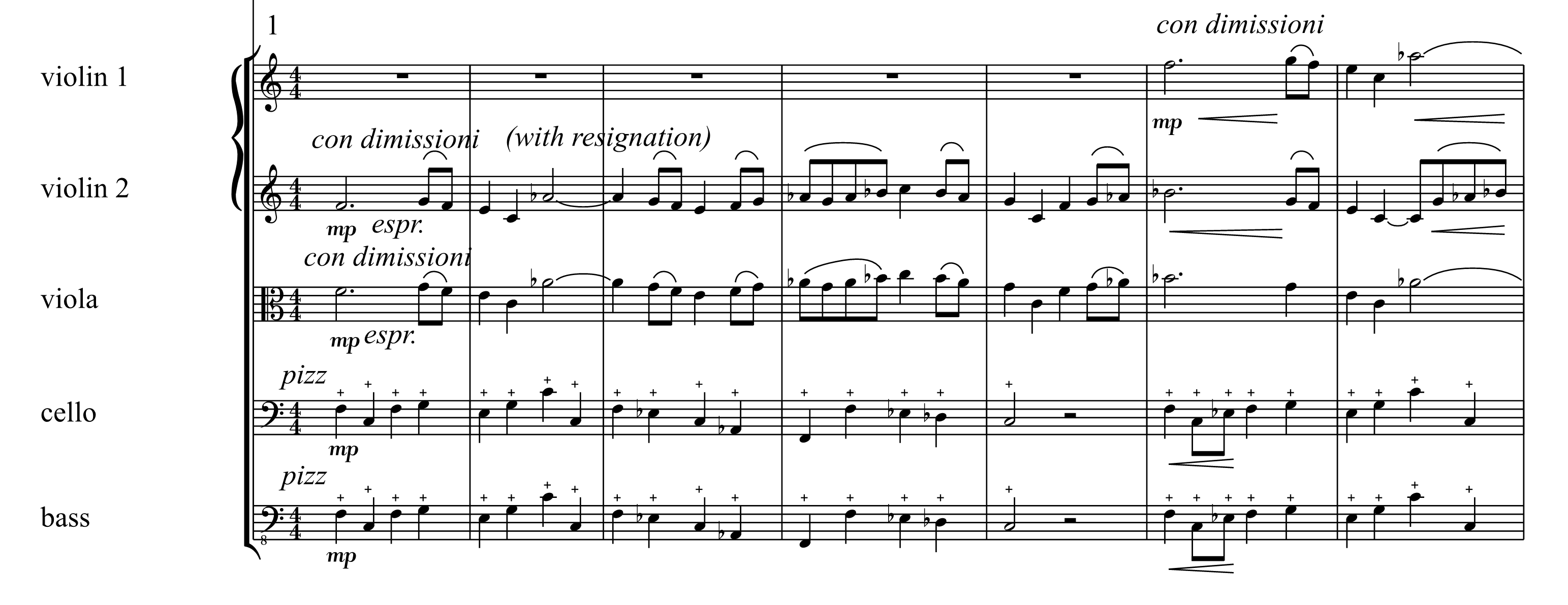 Score excerpt from the main theme of the third movement of third symphony by Adam Pounds